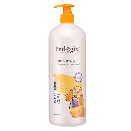 Petlogix Natural Whitening Coat Wash Pet Shampoo for Dogs & Puppies Cleanser with Lemon & Lavender Mineral Oil, SLS & Paraben Free (1L)
