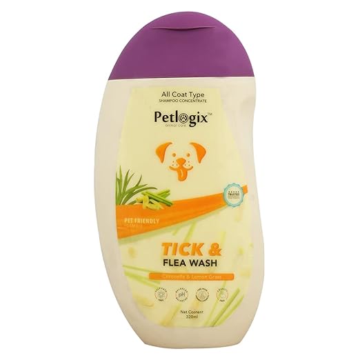 Petlogix Tick & Flea Wash Shampoo for Dog & Cat with Aloevera, Oatmeal, Apple Cider & Chamomile Natural Pet-Friendly Paraben-Free Formula (250ml)