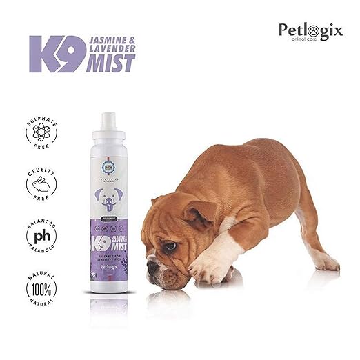 Petlogix Natural Jasmine & Lavender K9 Deodorant Mist for Dog, Puppies, Cat & Kitten Sulphate Free Cleanser & Detangle Spray, 120ml