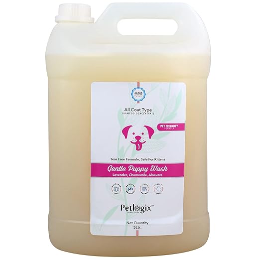Petlogix Natural Gentle Puppy Wash Shampoo for Pet Cats, Dog & Puppies Cleanser with Lavender, Chamomile & Aloevera Extracts (5L)