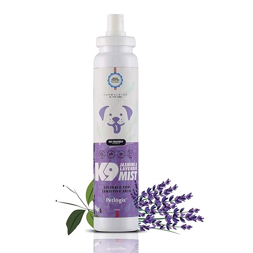 Petlogix Natural Jasmine & Lavender K9 Deodorant Mist for Dog, Puppies, Cat & Kitten Sulphate Free Cleanser & Detangle Spray, 120ml