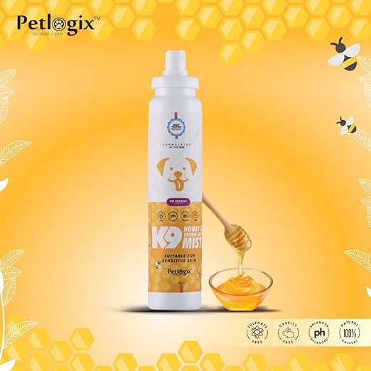 Petlogix Natural Honey & Epsum Salt K9 Deodorant Mist for Sensitive Dog, Puppies & Cat Sulphate Free Cleanser & Detangle Spray, 120ml
