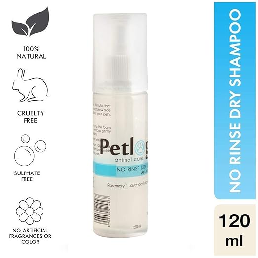 Petlogix Natural No Rinse Dry Shampoo with Rosemary & Lavender No Water Cleanser & Conditioner for Dogs, Cats & Other Pets, 120g