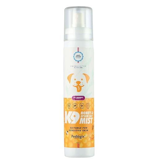 Petlogix Natural Honey & Epsum Salt K9 Deodorant Mist for Sensitive Dog, Puppies & Cat Sulphate Free Cleanser & Detangle Spray, 120ml