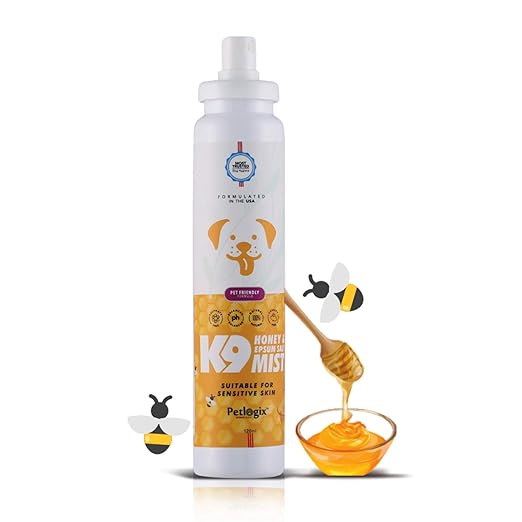 Petlogix Natural Honey & Epsum Salt K9 Deodorant Mist for Sensitive Dog, Puppies & Cat Sulphate Free Cleanser & Detangle Spray, 120ml