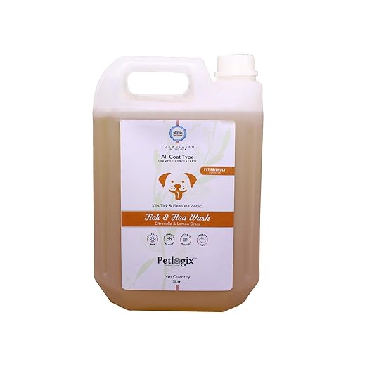 Petlogix Natural Tick & Flea Wash Shampoo Infused with Citronella & Lemongrass Anti Itch Coat Cleanser for Pet Dogs & Cats Mineral Oil, SLS & Paraben Free (5 Litre)