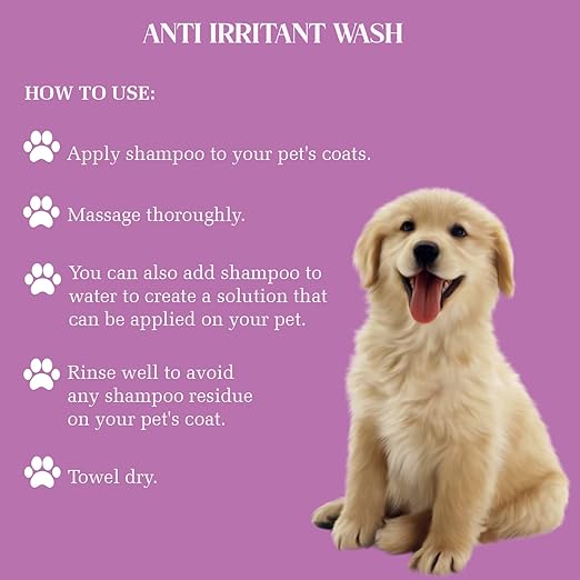 Petlogix Natural Anti Irritant Wash, Anti Bacterial & Fungal Pet Wash Shampoo for Dog & Cat Enriched with Aloevera, Oatmeal & Chamomile Mineral Oil, SLS & Paraben Free, 1L