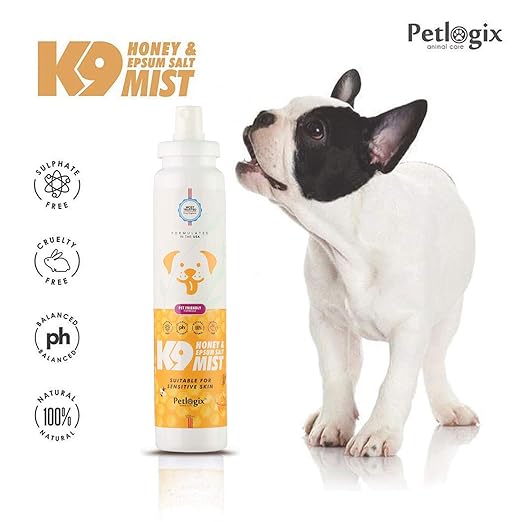Petlogix Natural Honey & Epsum Salt K9 Deodorant Mist for Sensitive Dog, Puppies & Cat Sulphate Free Cleanser & Detangle Spray, 120ml