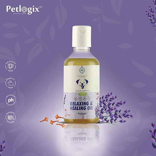 Petlogix Natural Relaxing & Healing Oil for Pet Dog, Cat & Puppies Anti Itch Massage Serum Enriched with Lavender & Clove Oil, 150ml