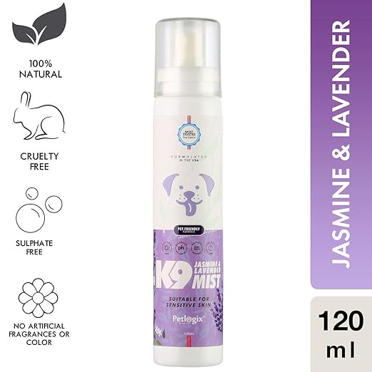 Petlogix Natural Jasmine & Lavender K9 Deodorant Mist for Dog, Puppies, Cat & Kitten Sulphate Free Cleanser & Detangle Spray, 120ml