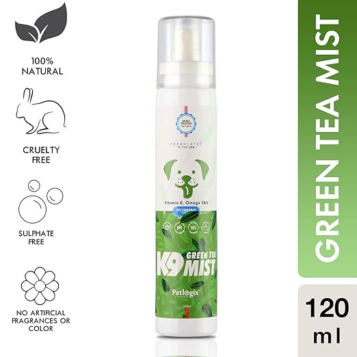 Petlogix Natural K9 Deodorant Mist | Green Tea & Coconut Oil | Cleanser & Detangle Spray for Dogs, Puppies & Cats - 120ml