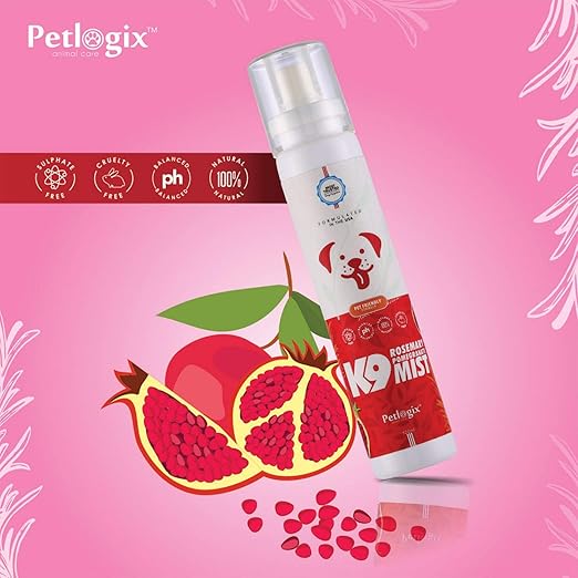 Petlogix Natural Rosemary & Pomegranate K9 Deodorant Mist Cleanser & Detangle Spray for Pet Dog, Puppies & Cat Mineral Oil, SLS & Paraben Free, 120ml