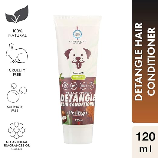 Petlogix Hair Detangle Conditioner Filled with Coconut Oil | All Coat Type Pet Dogs, Puppy, Kitten & Cat, 120ml