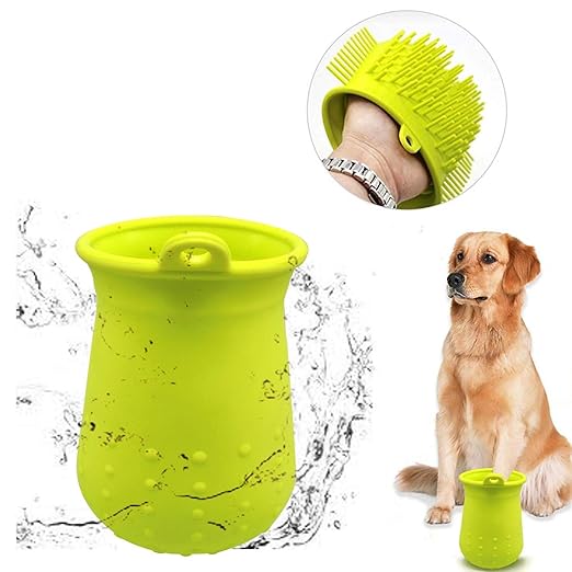 Petlogix 2-in-1 Portable Dog Paw Cleaner Cup Pet Foot Washer Scrubber with Silicone Massage Bristles Cleaning Brush for Pet Grooming (Small)