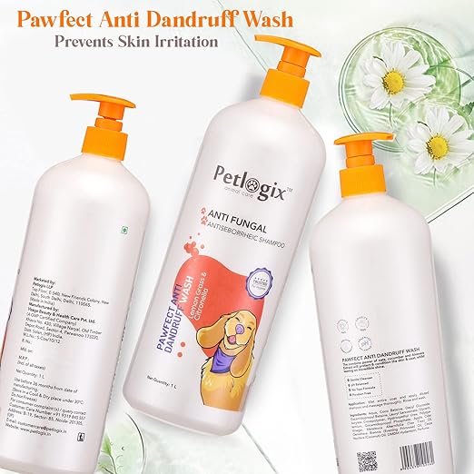 Petlogix Natural Pawfect Anti Dandruff Wash, Anti Bacterial & Fungal Pet Wash Shampoo For Dog & Cat Enriched With Aloevera, Oatmeal & Chamomile Mineral Oil, Sls & Paraben Free (1 Liters)