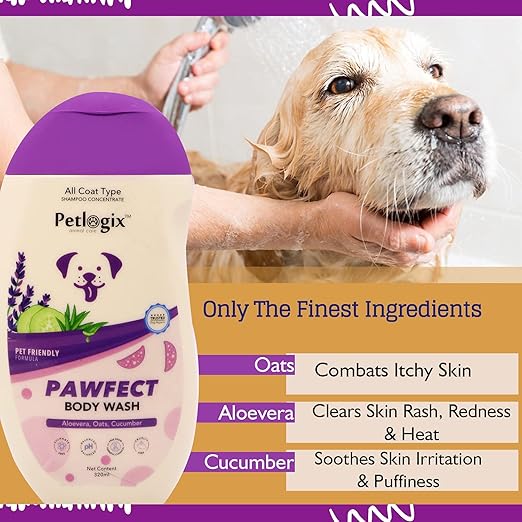 Petlogix Natural Pawfect Anti-Bacterial, Anti-Fungal and Anti-Itching Body Wash Shampoo Sulphate Free for Dogs, Cats and Horses (250ml)