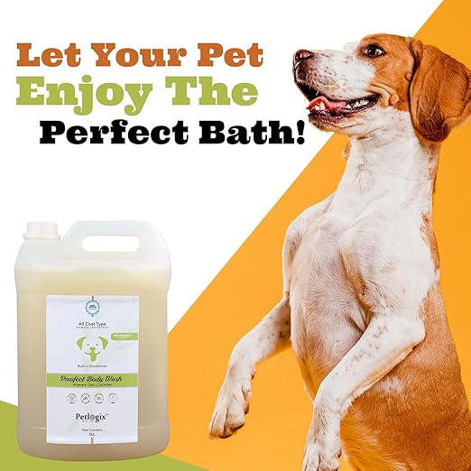 Petlogix Natural Pawfect Anti-Bacterial, Anti-Fungal and Anti-Itching Body Wash Shampoo Conditioner for Dogs and Cats with Aloevera, Oats & Cucumber (5L)