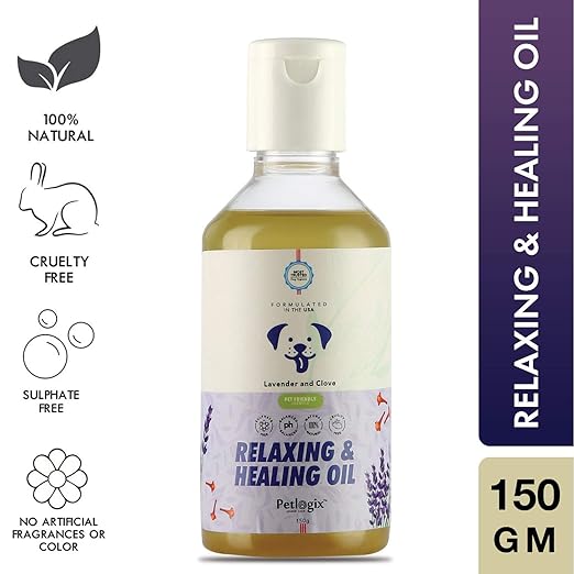 Petlogix Natural Relaxing & Healing Oil for Pet Dog, Cat & Puppies Anti Itch Massage Serum Enriched with Lavender & Clove Oil, 150ml