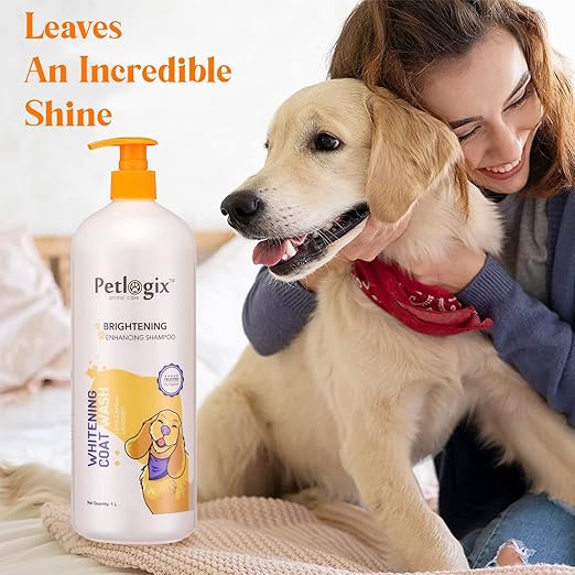 Petlogix Natural Whitening Coat Wash Pet Shampoo for Dogs & Puppies Cleanser with Lemon & Lavender Mineral Oil, SLS & Paraben Free (1L)