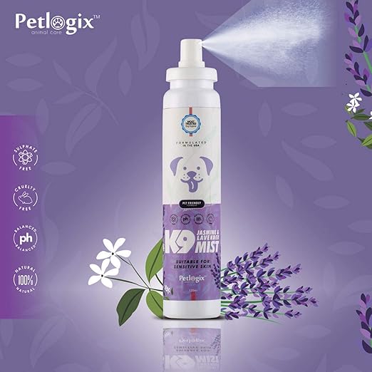 Petlogix Natural Jasmine & Lavender K9 Deodorant Mist for Dog, Puppies, Cat & Kitten Sulphate Free Cleanser & Detangle Spray, 120ml