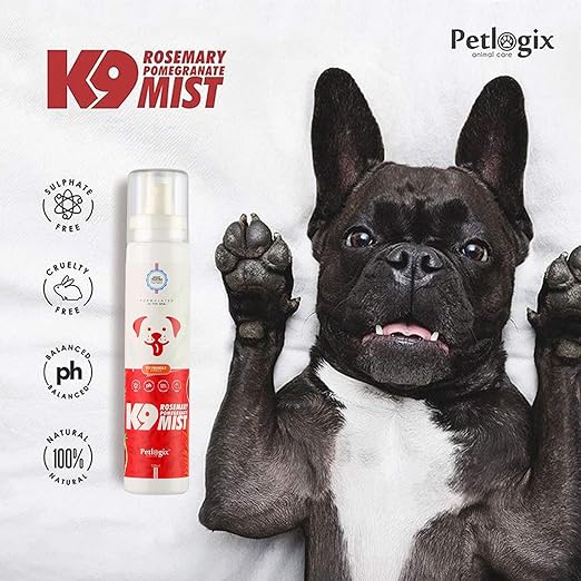 Petlogix Natural Rosemary & Pomegranate K9 Deodorant Mist Cleanser & Detangle Spray for Pet Dog, Puppies & Cat Mineral Oil, SLS & Paraben Free, 120ml
