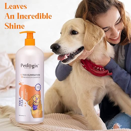 Petlogix Natural Tick & Flea Wash Shampoo Infused with Citronella & Lemongrass Anti Itch Coat Cleanser for Pet Dogs & Cats Mineral Oil, SLS & Paraben Free, 1L