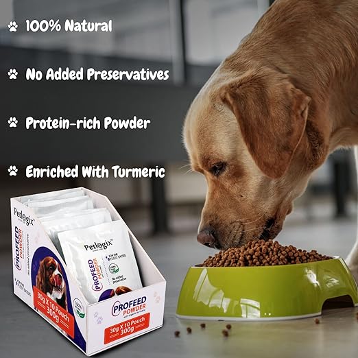 Petlogix Profeed Powder with Organic Turmeric Dry Dog Food Dehydrated Whole Egg Protein Healthy Mixture No Added Preservative for Pets (30g x 10 Pouch)