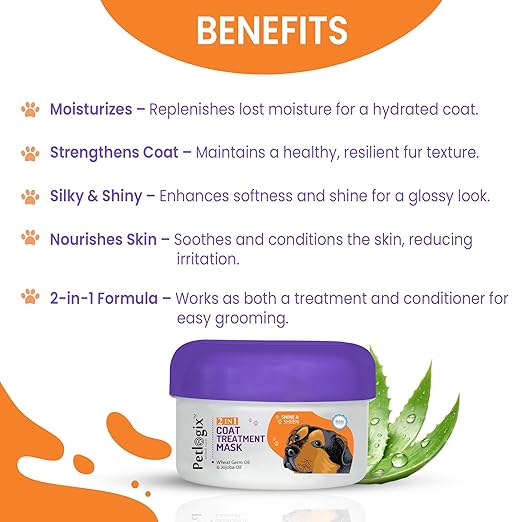 Petlogix 2 in 1 Coat Treatment Mask for Dogs, Replenish Dogs Moisture and Maintain Coat Healthy, Silky, Shiny, Nourishes Skin, 400gm