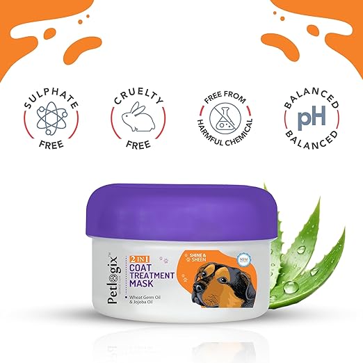 Petlogix 2 in 1 Coat Treatment Mask for Dogs, Replenish Dogs Moisture and Maintain Coat Healthy, Silky, Shiny, Nourishes Skin, 400gm