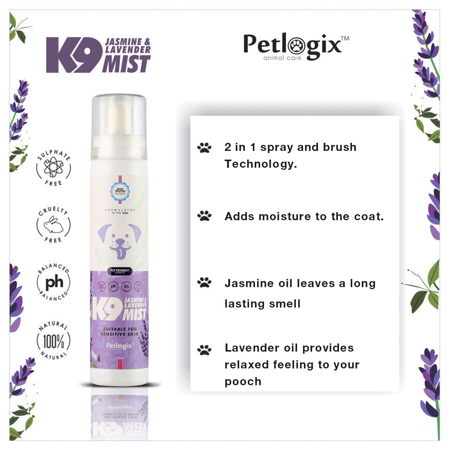 Jasmine & Lavender K9 Mist( Odour Control Spray for Sensitive Coat)