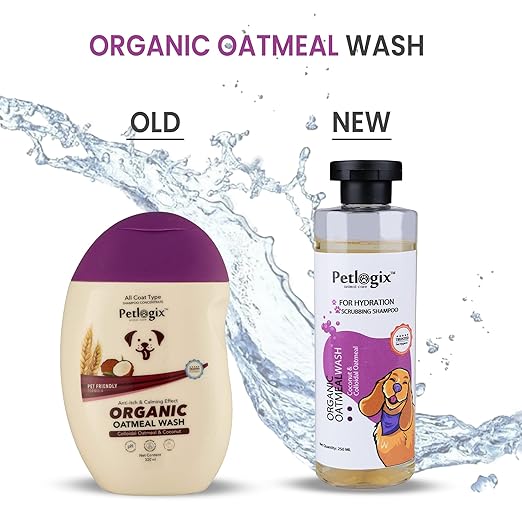 Petlogix Natural & Organic Oatmeal Wash Shampoo for Pet Dogs & Puppies Anti Itch Cleanser with Coconut & Aloevera Mineral Oil, SLS & Paraben Free (250ml)