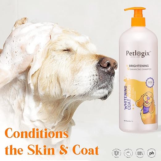 Petlogix Natural Whitening Coat Wash Pet Shampoo for Dogs & Puppies Cleanser with Lemon & Lavender Mineral Oil, SLS & Paraben Free (1L)