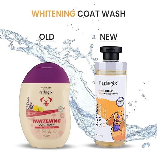 Petlogix Natural Whitening Coat Wash Pet Shampoo for Dogs & Puppies Cleanser with Lemon & Lavender Mineral Oil, SLS & Paraben Free (250ml)