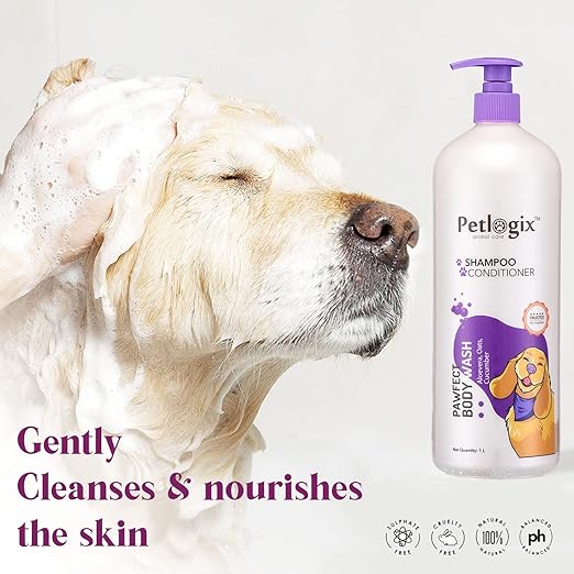 Petlogix Natural Pawfect Anti-Bacterial, Anti-Fungal and Anti-Itching Body Wash Shampoo Conditioner for Dogs, Cats and Horses (1L)