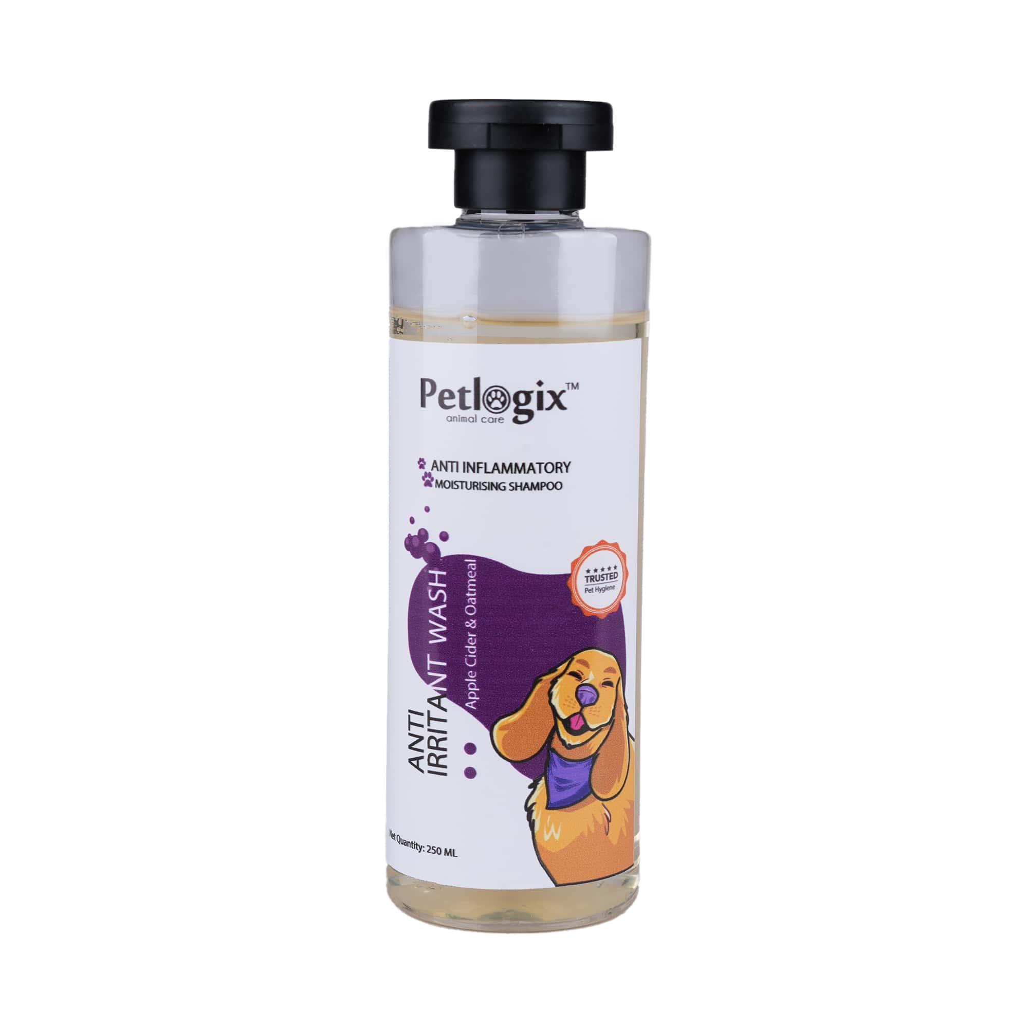 Petlogix Anti Irritant Wash Shampoo for Dog & Cat with Aloevera, Oatmeal, Apple Cider & Chamomile Natural Pet-Friendly Paraben-Free Formula (250ml)