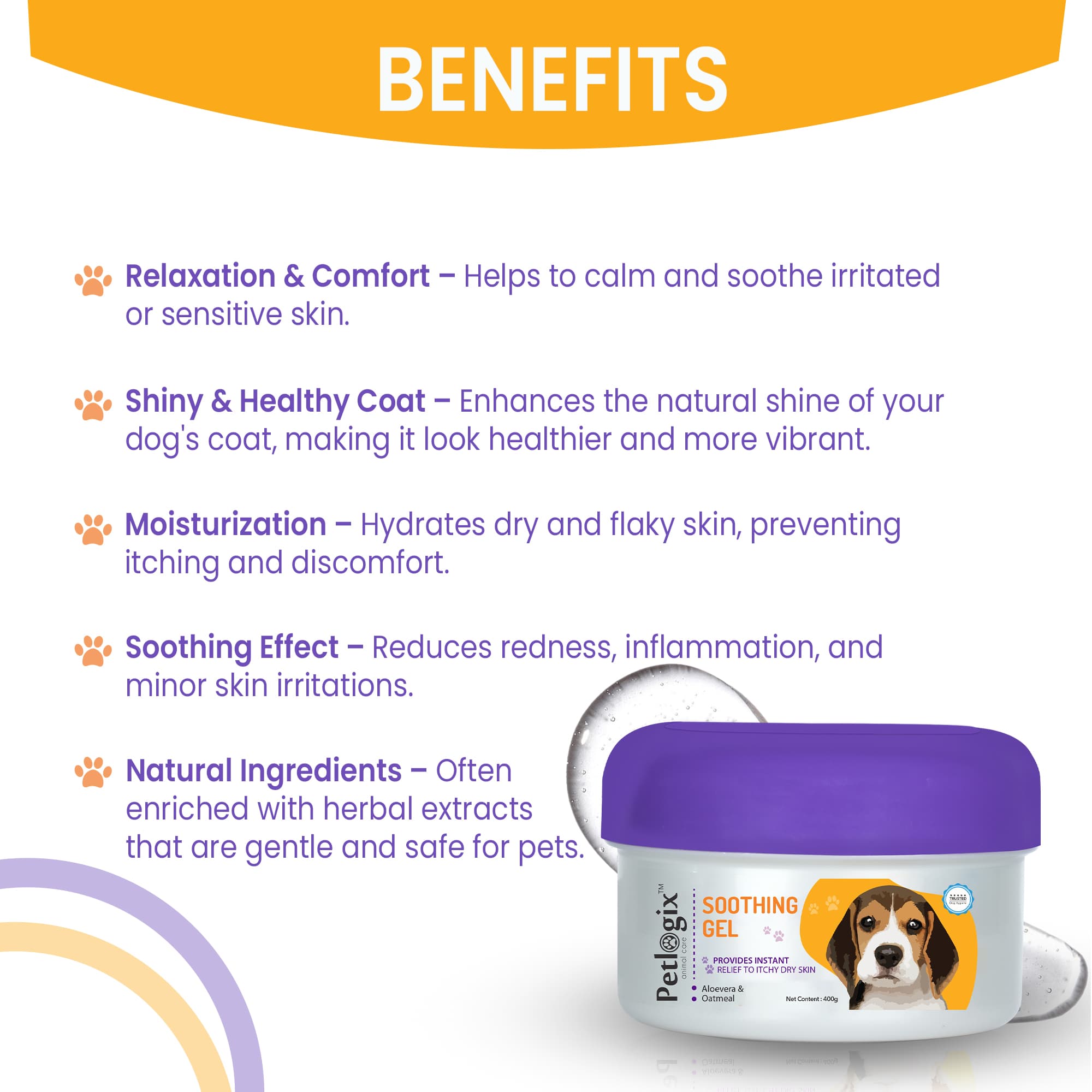 Petlogix Soothing Gel for Dogs Relaxent, Shiny, Dull Coat, Moisturizes Skin, 400g