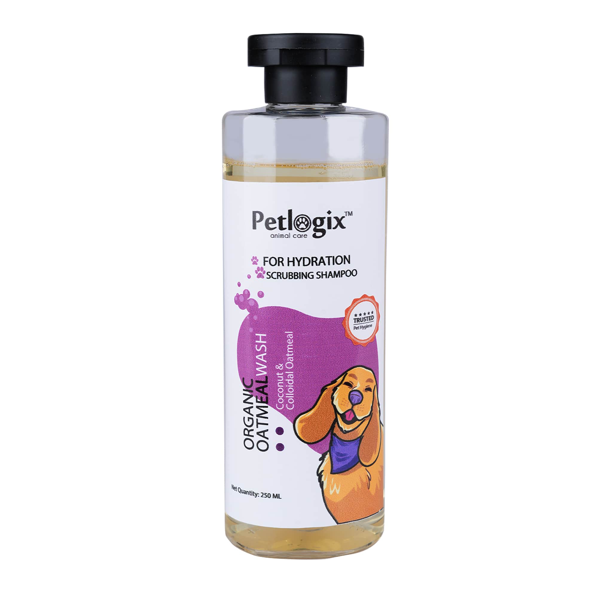 Petlogix Natural & Organic Oatmeal Wash Shampoo for Pet Dogs & Puppies Anti Itch Cleanser with Coconut & Aloevera Mineral Oil, SLS & Paraben Free (250ml)
