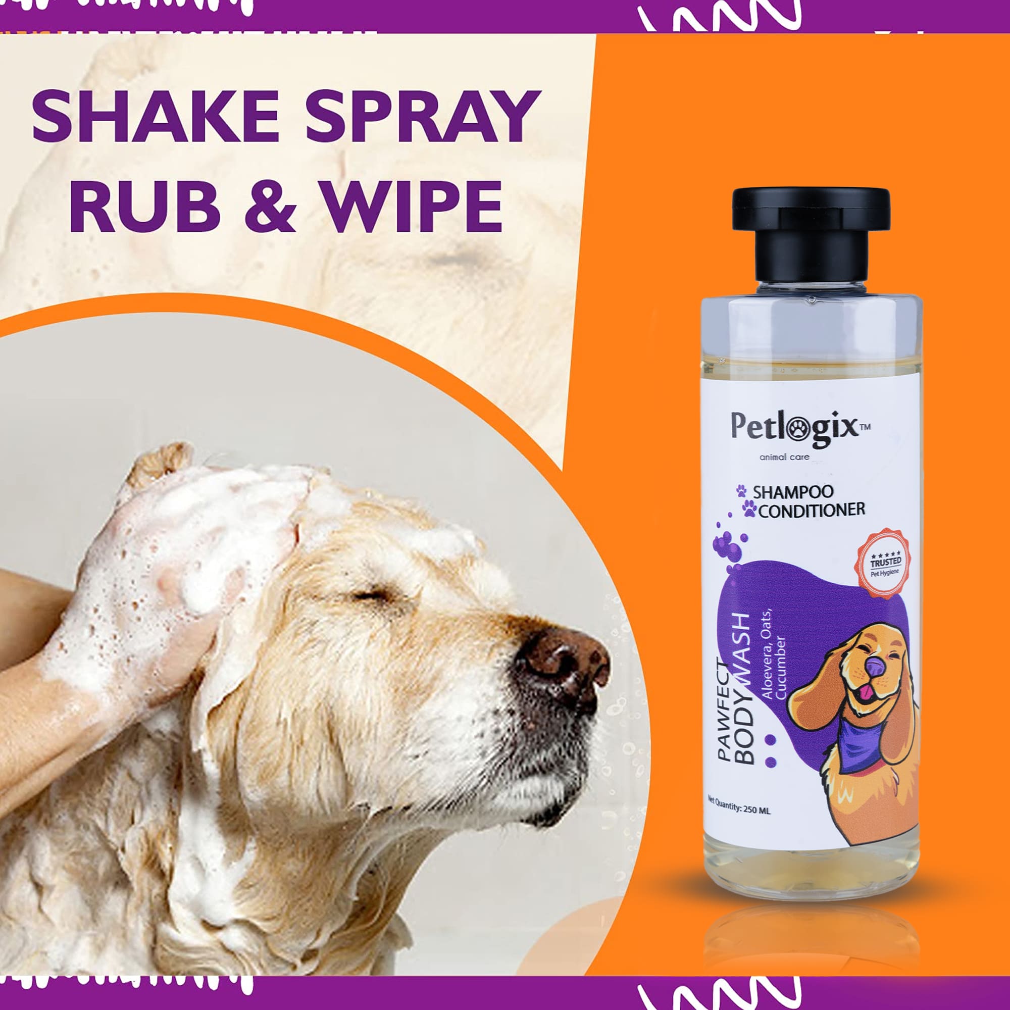 Petlogix Hair Rich Pawfect Wash for Dogs and Puppies, Shed Protection Pet Shampoo with Omega 3 & 6 & Apple Cider, Promotes Hair Growth (250ml)