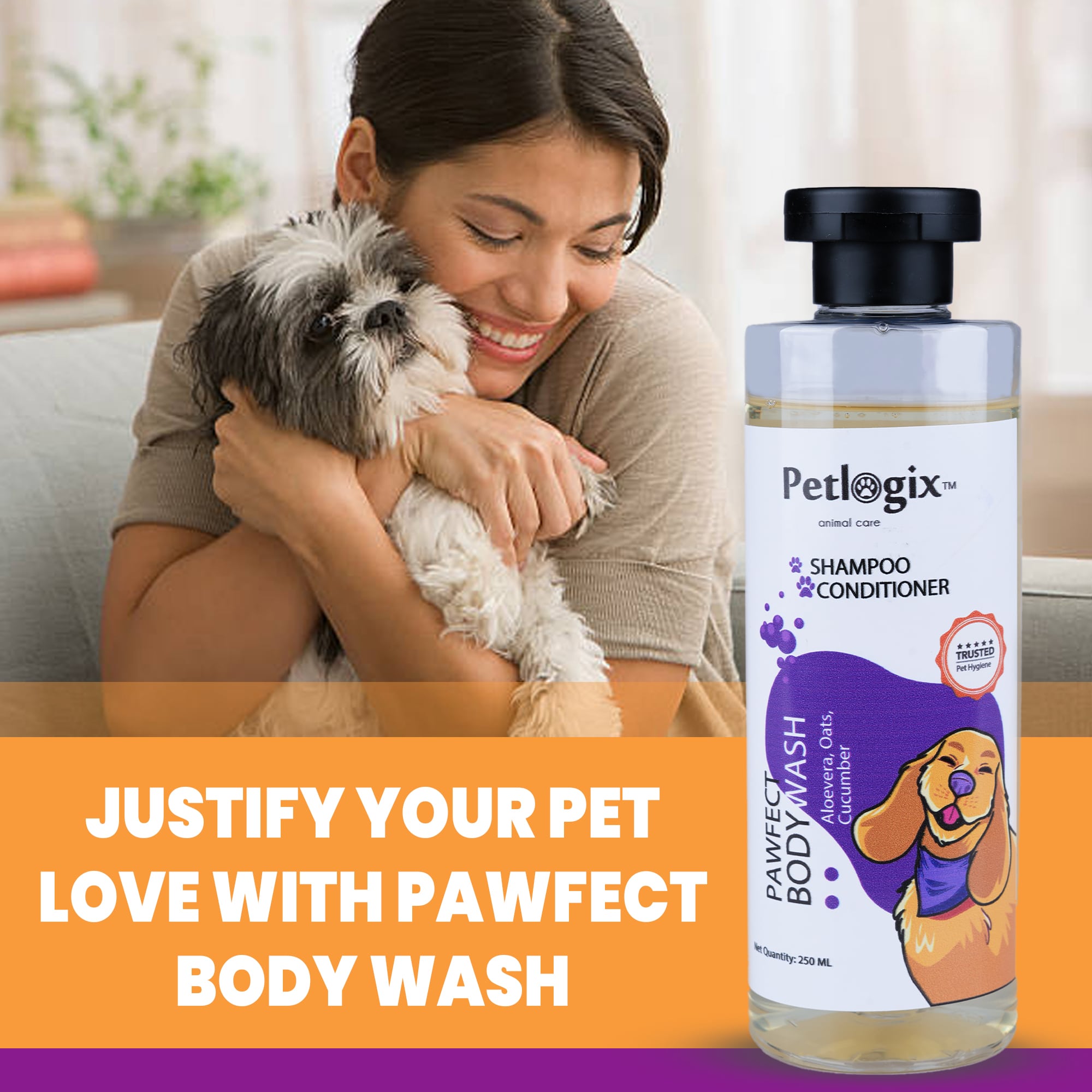 Petlogix Hair Rich Pawfect Wash for Dogs and Puppies, Shed Protection Pet Shampoo with Omega 3 & 6 & Apple Cider, Promotes Hair Growth (250ml)