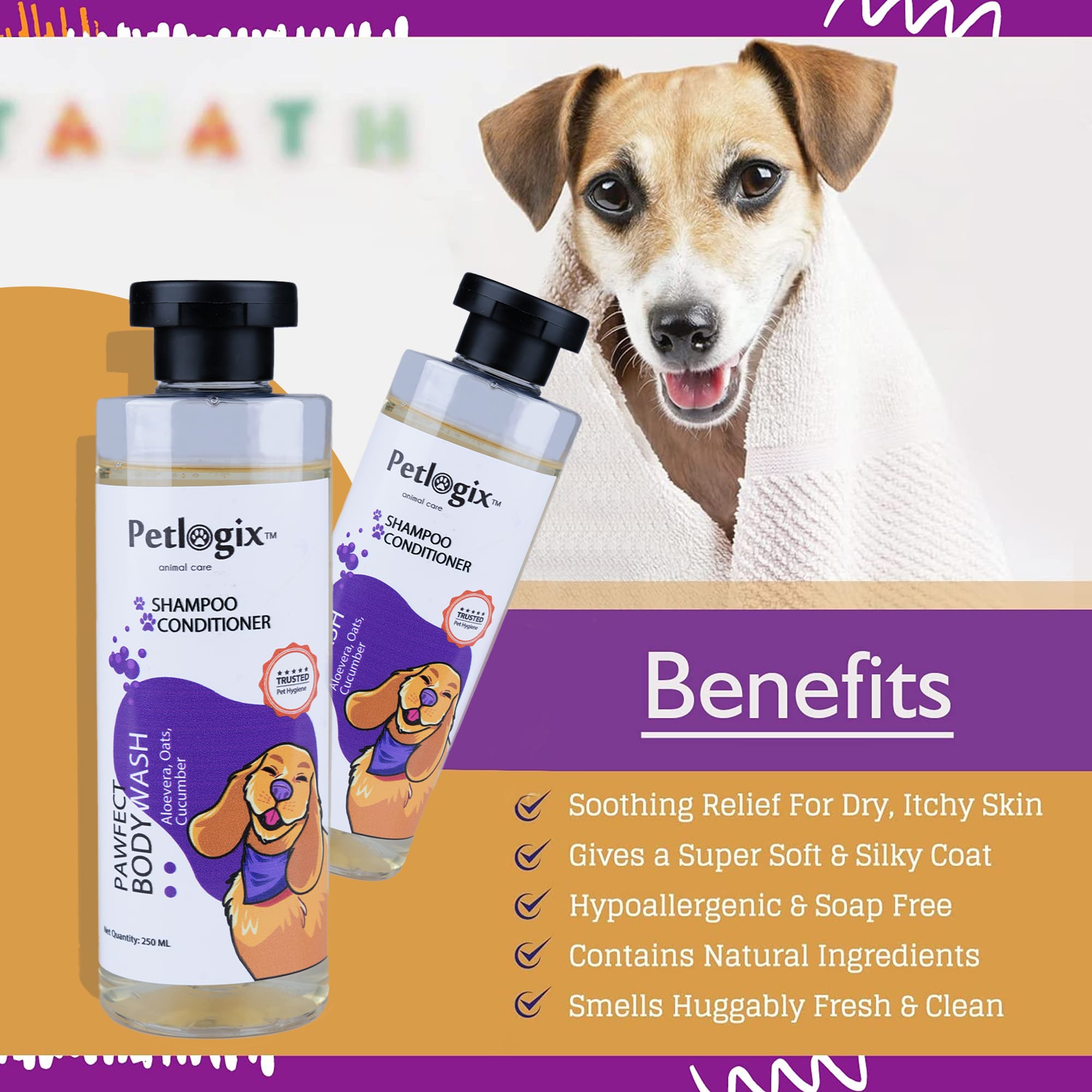 Petlogix Hair Rich Pawfect Wash for Dogs and Puppies, Shed Protection Pet Shampoo with Omega 3 & 6 & Apple Cider, Promotes Hair Growth (250ml)