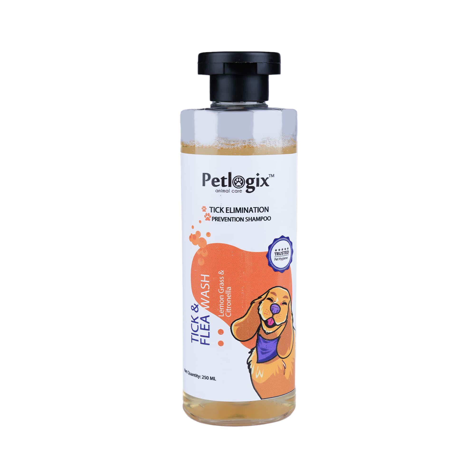 Petlogix Natural Tick & Flea Wash Shampoo Fights Dirt Allergens Removed Odor Infused with Citronella & Lemongrass Anti Itch Coat Cleanser for Pet Dogs & Cats Mineral Oil, SLS & Paraben Free (250ml)
