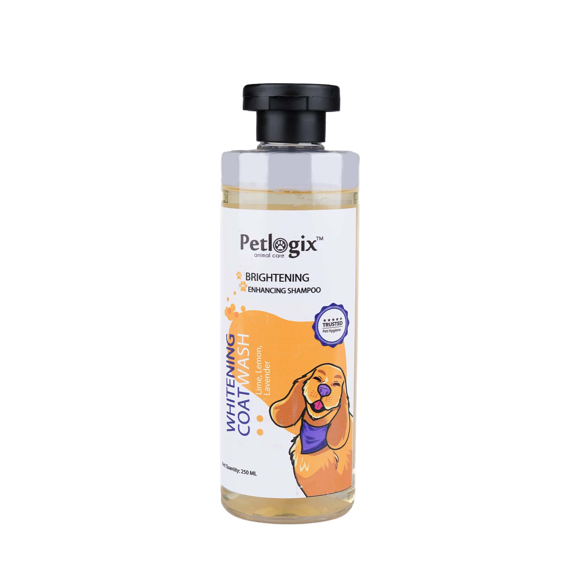 Petlogix Whitening Coat Wash Shampoo for Dog & Cat with Lemon, Lime & Lavender Natural Pet-Friendly Paraben-Free Formula (250ml)