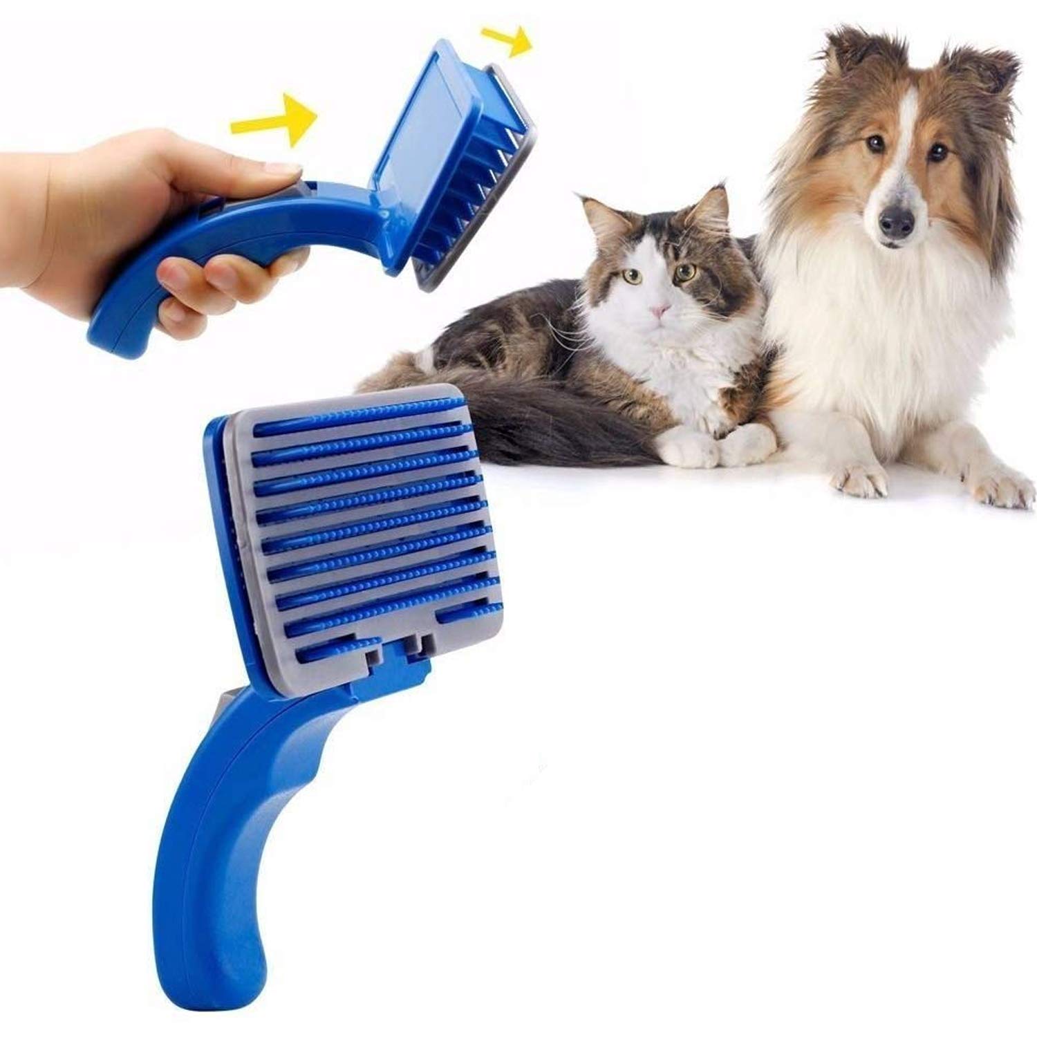 Petlogix Self Cleaning Pet Slicker Brush Dog, Puppy & Cat Hair Grooming Brush Fur Shedding Comb for Loose Undercoat, Mat and Tangle Removal (Color May Vary)