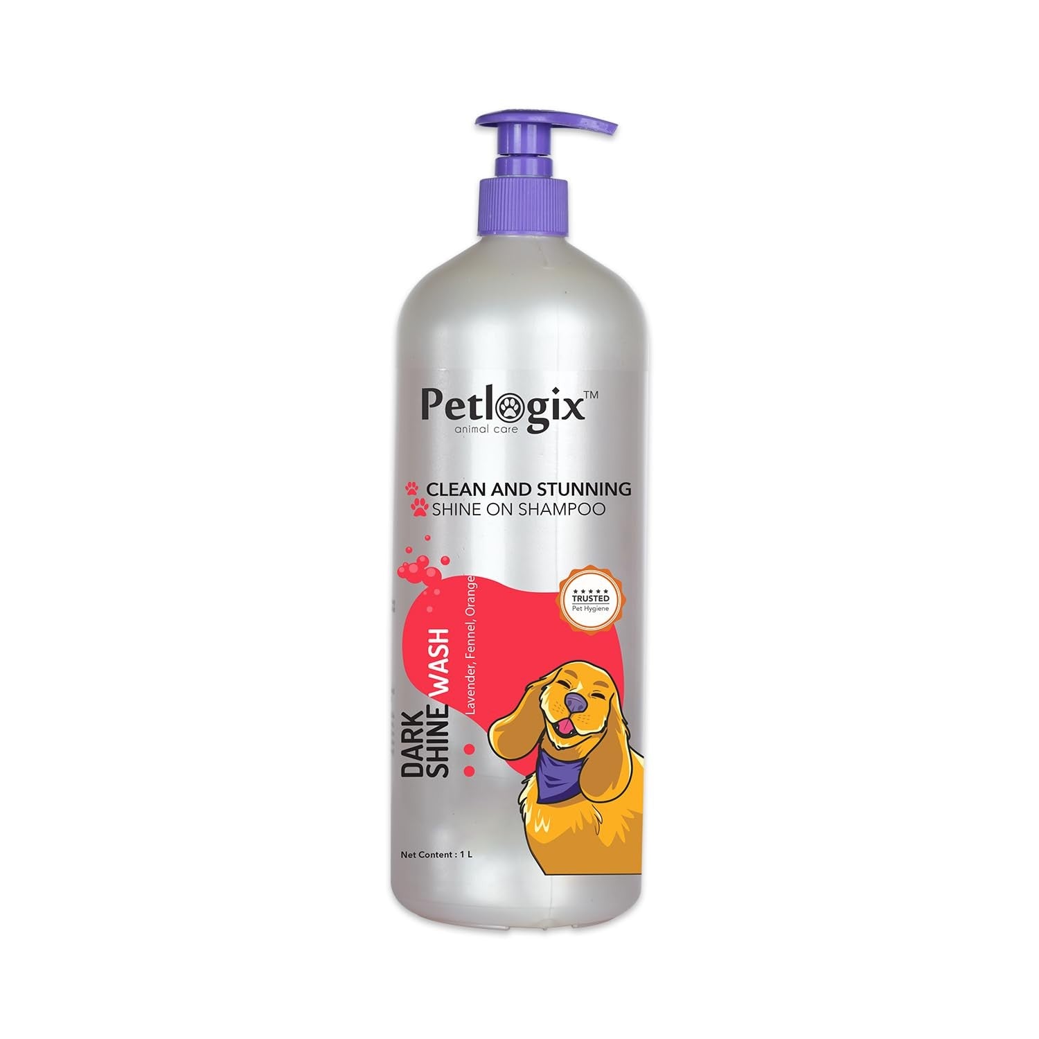 Petlogix Natural Dark Shine Pet Shampoo for Dogs & Cats, with Orange & Lavender, for Deep Cleansing, Moisturizing & Dark Shine Boost, Gentle Care for All Coat Types (1 Litre)