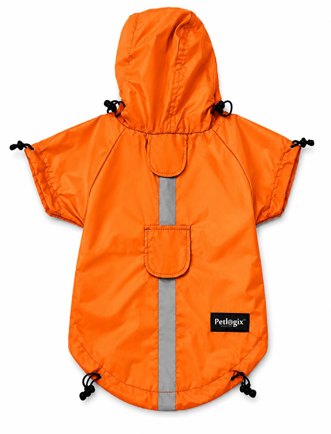 Petlogix Dog Raincoat Waterproof with Hood, Reflective Rain Jacket, Adjustable Drawstring, Lightweight Polyester Rainwear for Dogs, High Visibility, Orange Colour