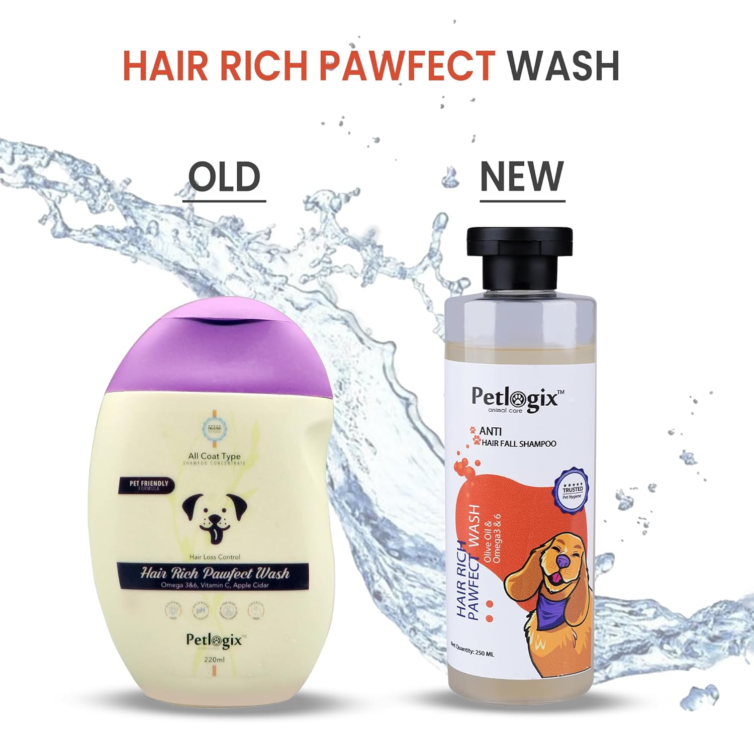 Petlogix Hair Rich Pawfect Wash for Dogs and Puppies, Shed Protection Pet Shampoo with Omega 3 & 6 & Apple Cider, Promotes Hair Growth (250ml)