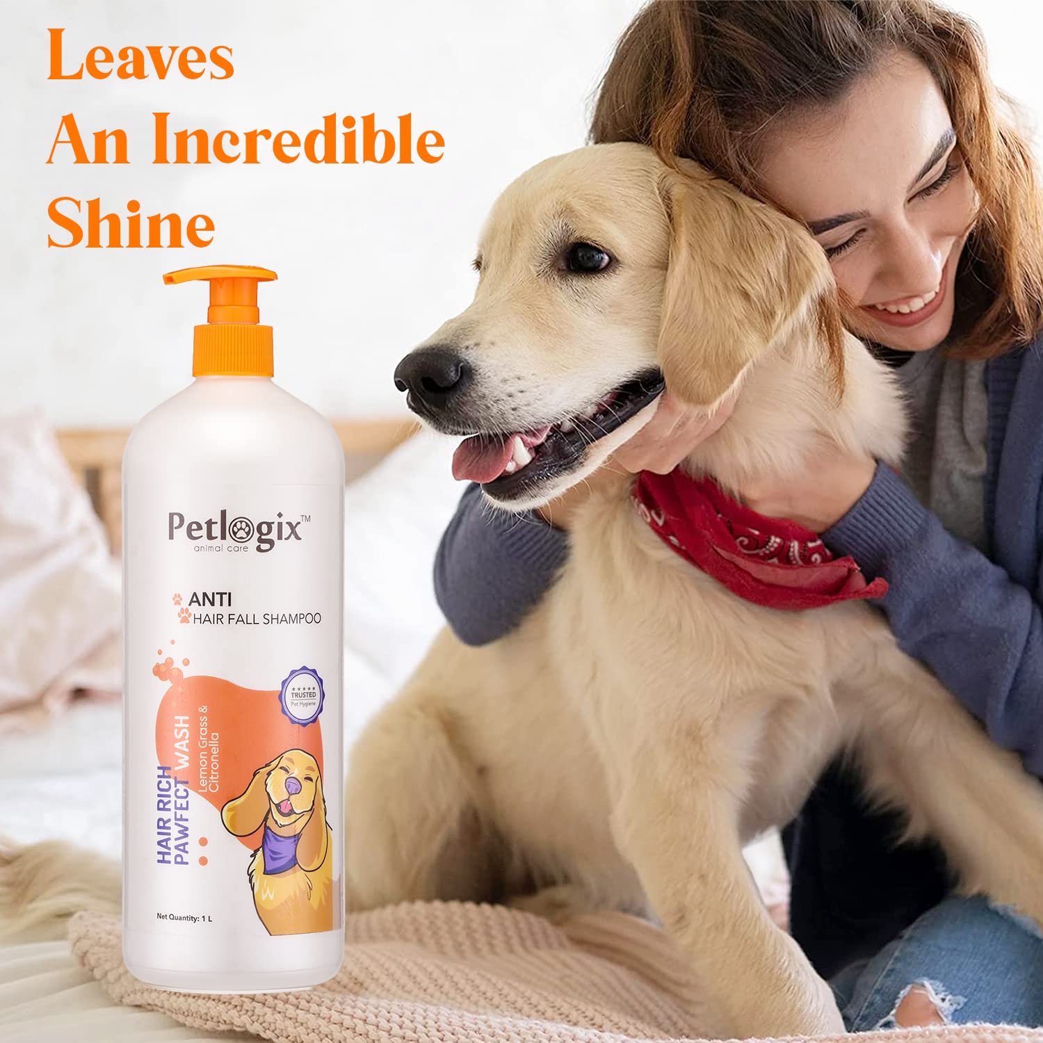 Petlogix Hair Rich Pawfect Wash for Dogs and Puppies, Shed Protection Pet Shampoo with Omega 3 & 6 & Apple Cider, Promotes Hair Growth, 1L