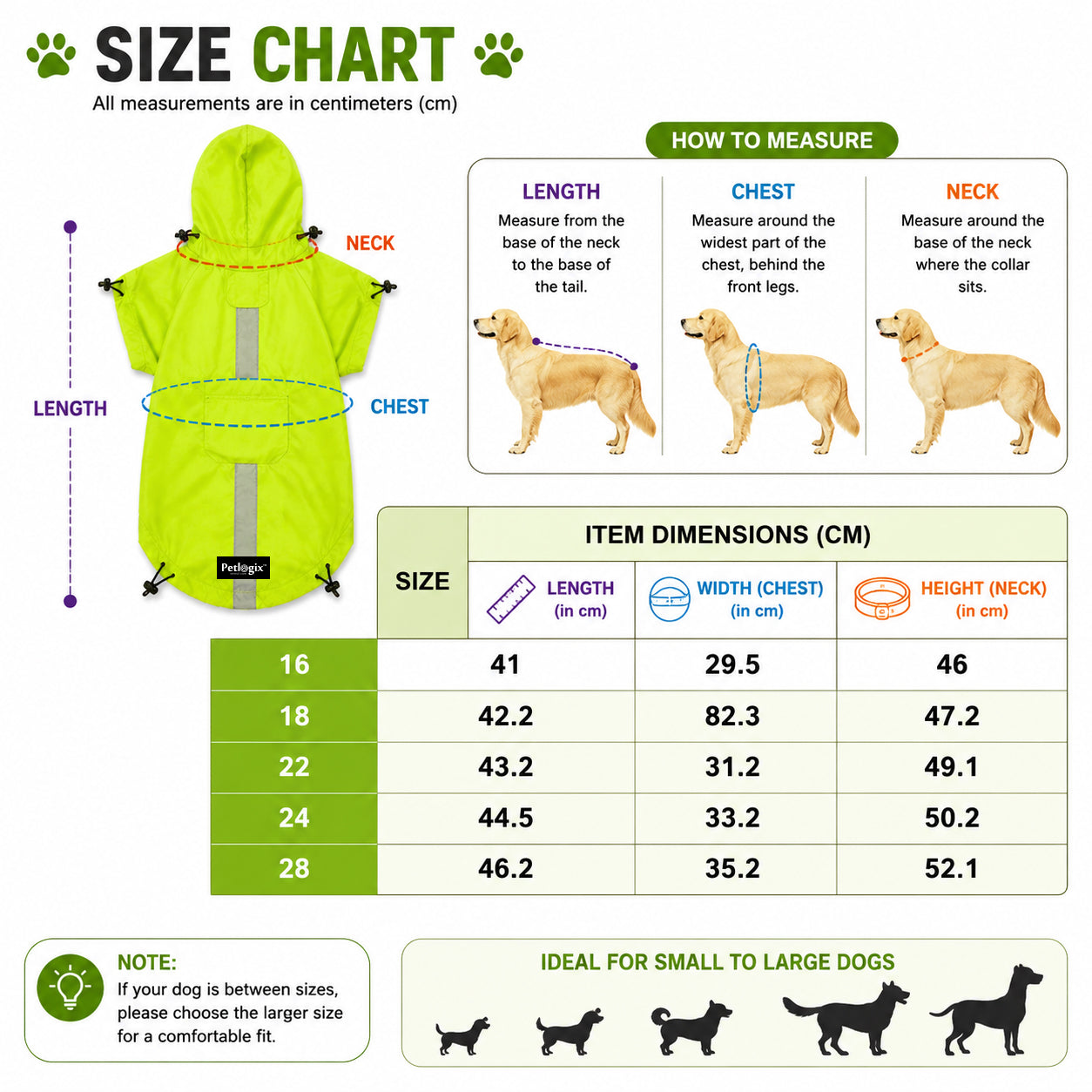 Petlogix Dog Raincoat Waterproof with Hood, Reflective Rain Jacket, Adjustable Drawstring, Lightweight Polyester Rainwear for Dogs, High Visibility