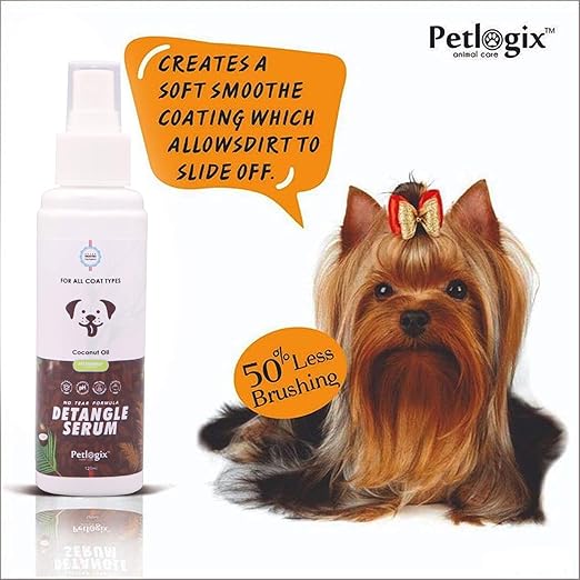 Petlogix Hair Detangle Serum Filled with Coconut Oil for Dog, Puppies & Cat All Seasons Pet Spray for Every Coat Type, 100ml