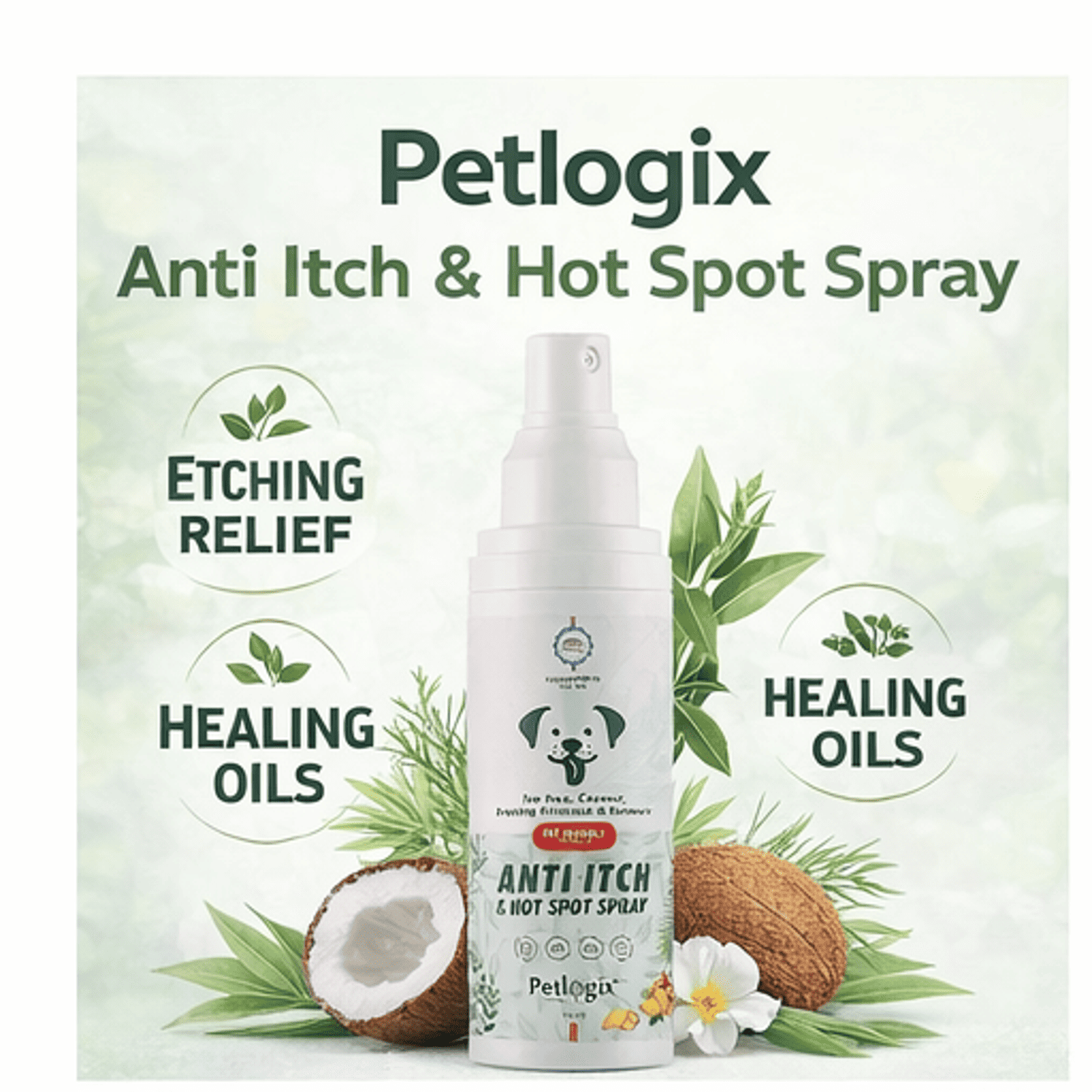 Petlogix Anti Itch & Hot Spray for Dogs & Cats, Itch Relief Treatment with Tea Tree, Coconut & Evening Primrose, Relief Skin Irritation Spray